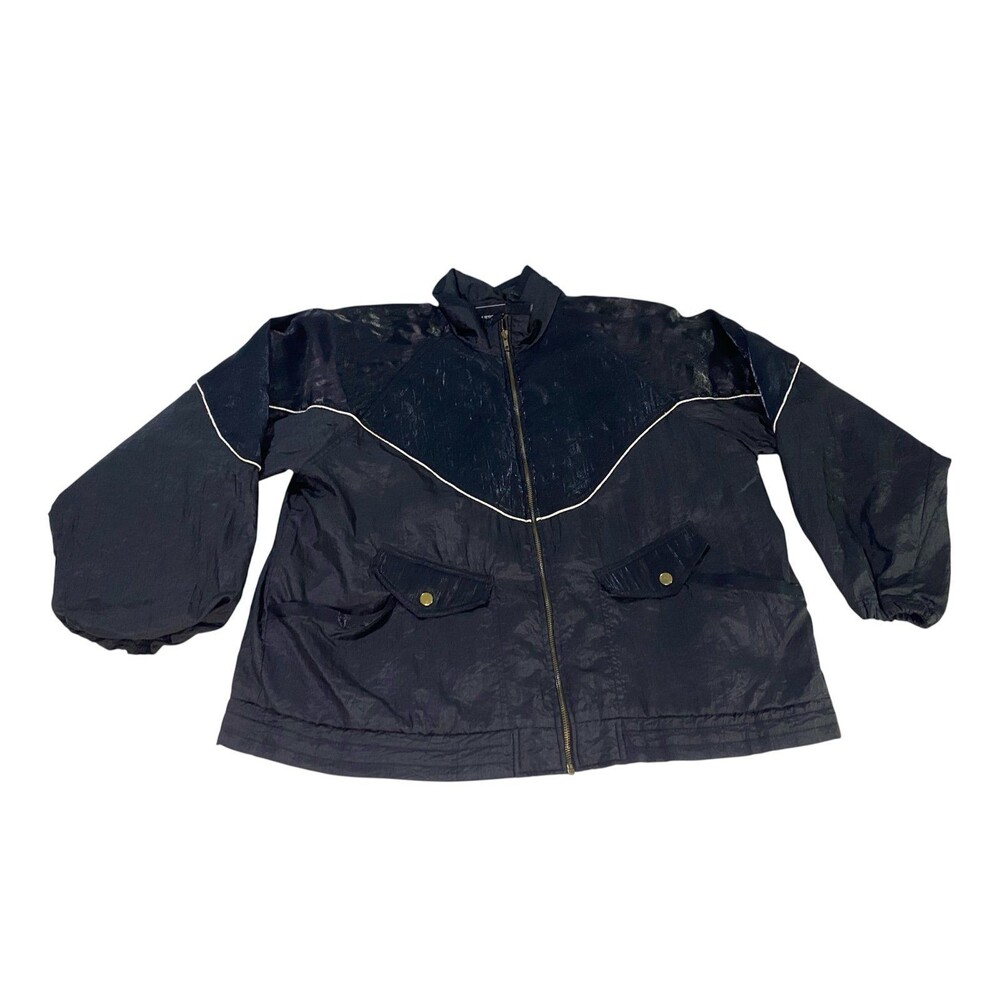 VTG Outbrook Nylon Windbreaker Jacket Women's Sz L Black Chevron Yoke 90s Retro